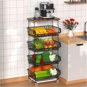 5 Tier Fruit Basket for Kitchen Organizers and Storage, Stackable Metal Wire Basket Stand Cart with Wheels for Fruit Vegetable 5 Tier Fruit Basket for Kitchen Organizers and Storage, Stackable Metal Wire Basket Stand Cart with Wheels for Fruit Vegetable